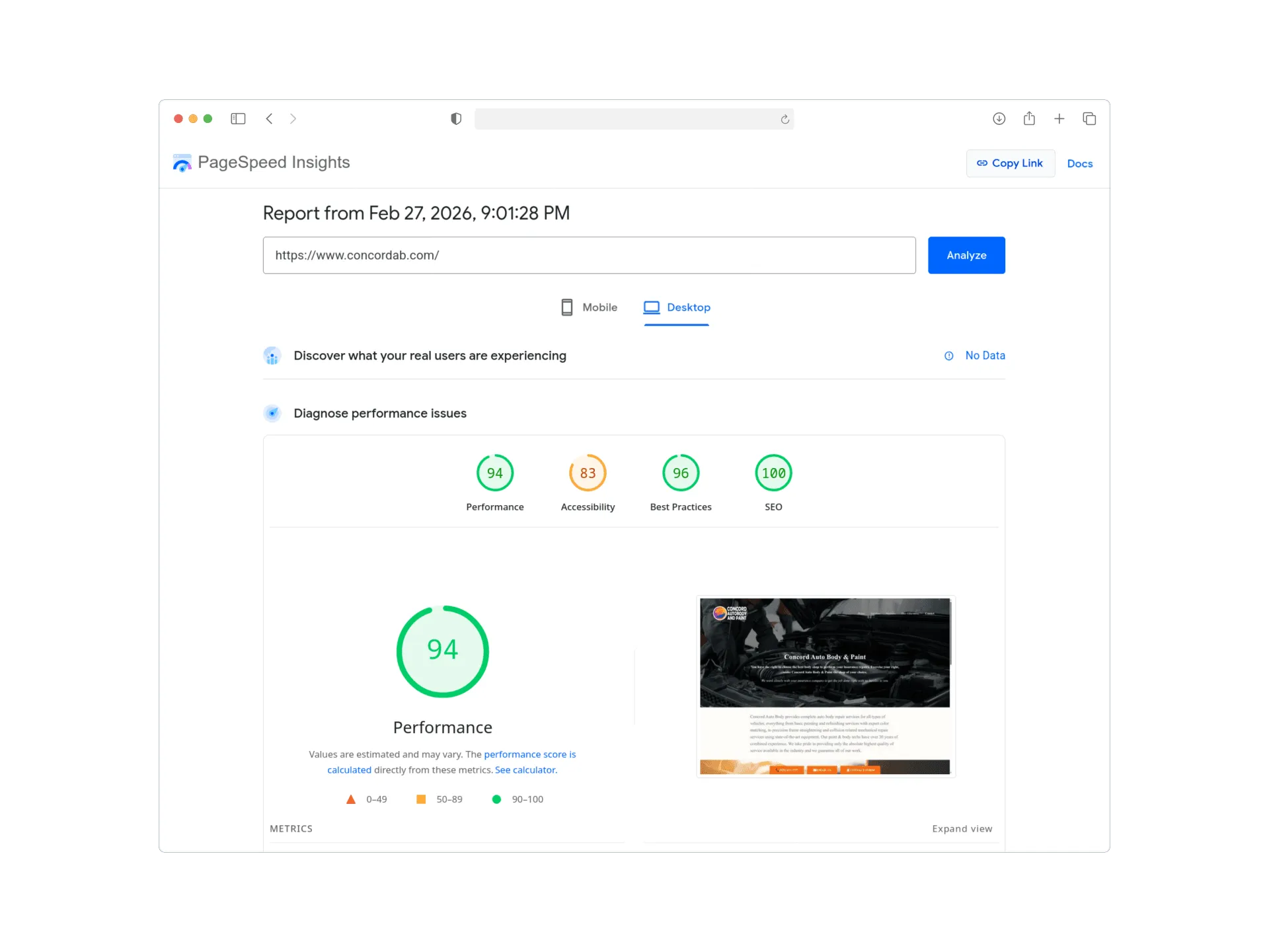 PageSpeed Insights score 4