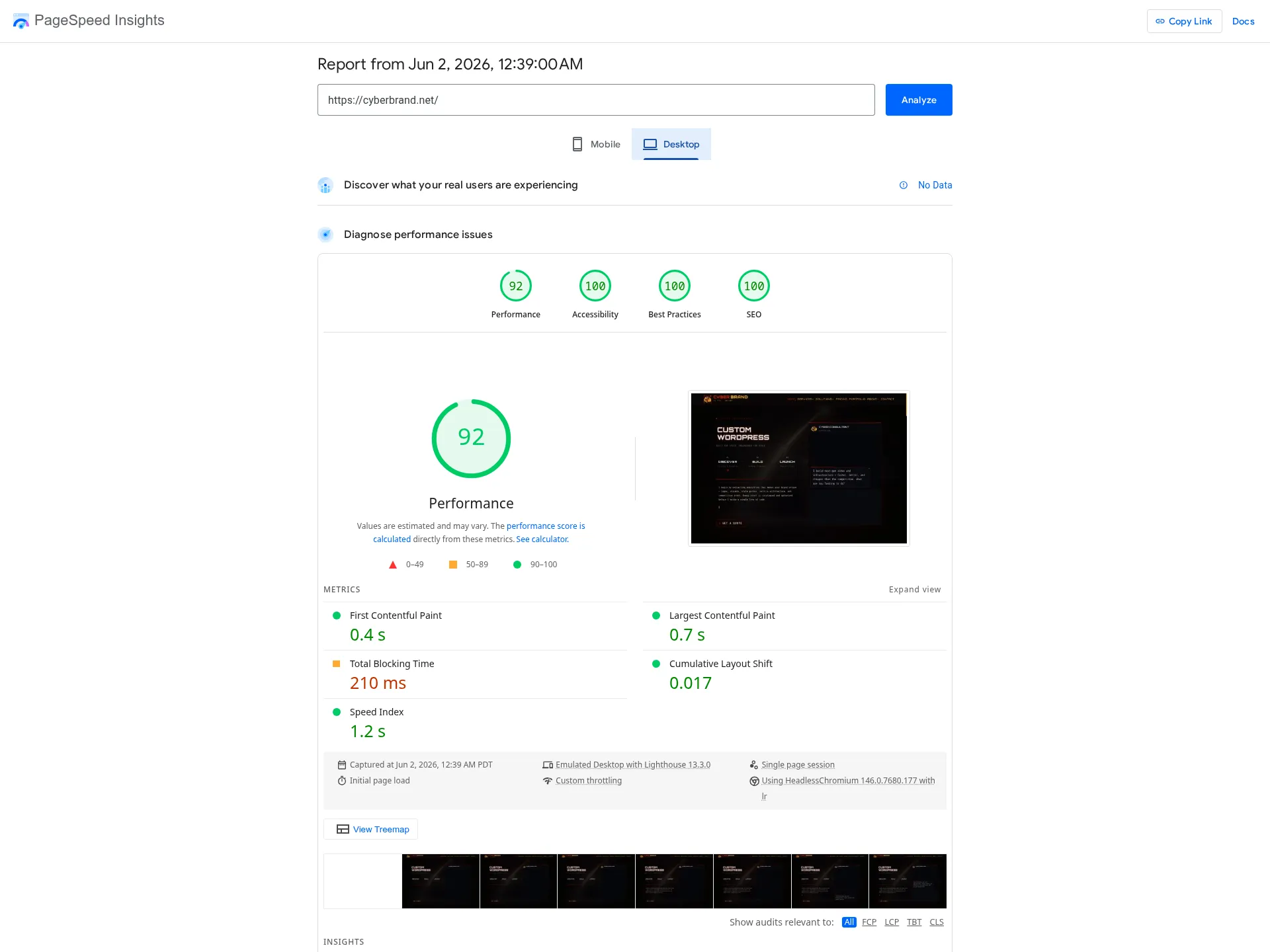 PageSpeed Insights score 1