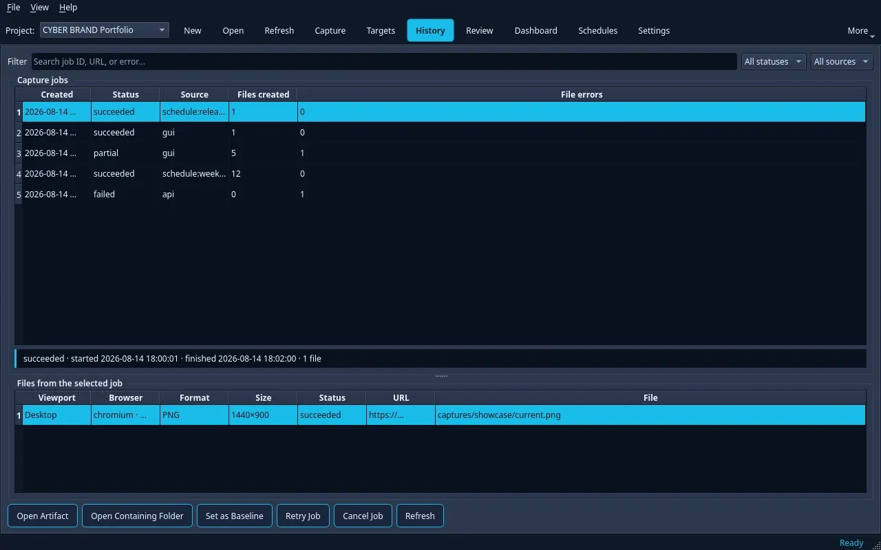 CyberSnapper: Capture history and output files