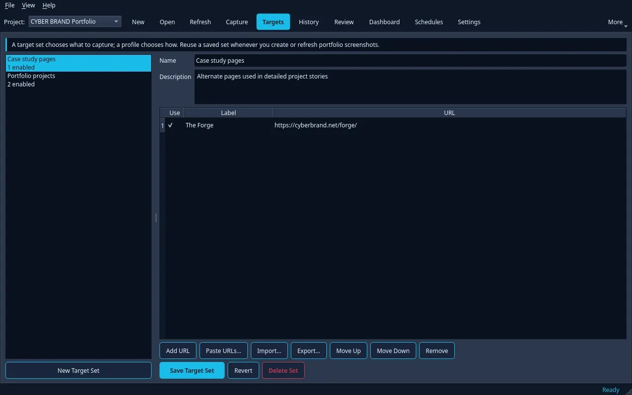 CyberSnapper: Saved target sets