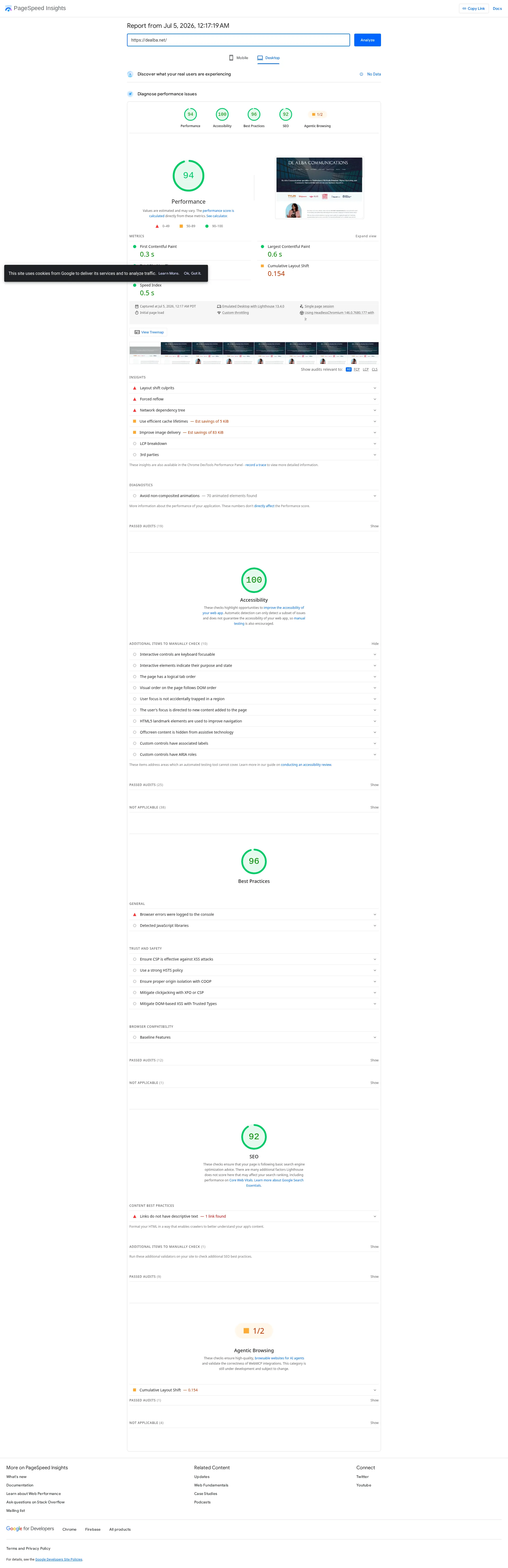PageSpeed Insights score 8