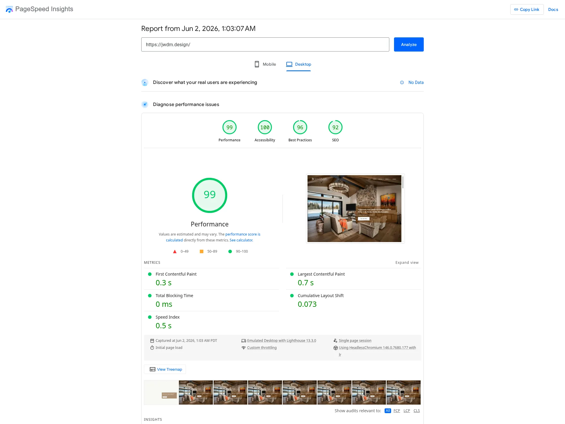 PageSpeed Insights score 1