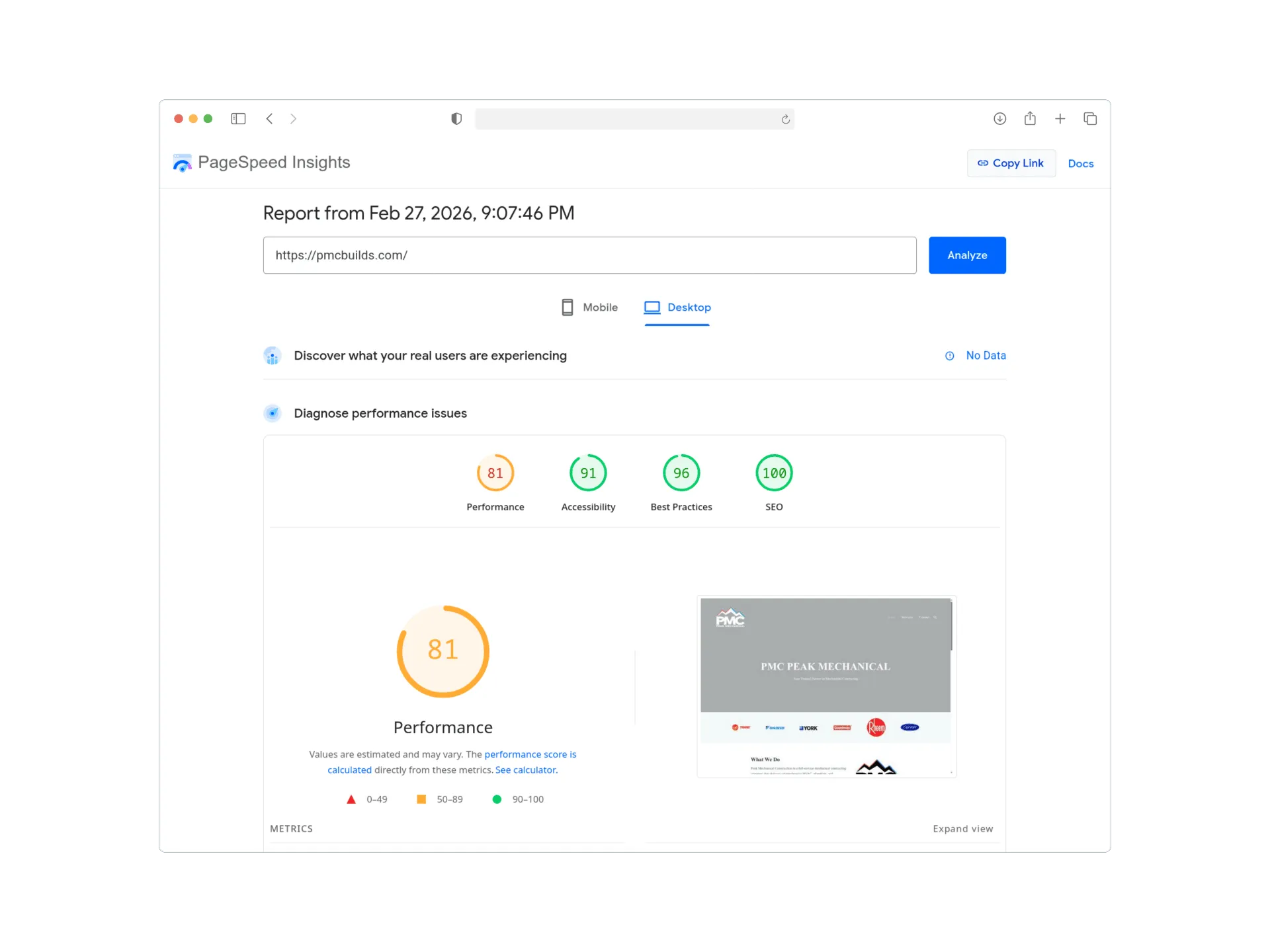 PageSpeed Insights score 2