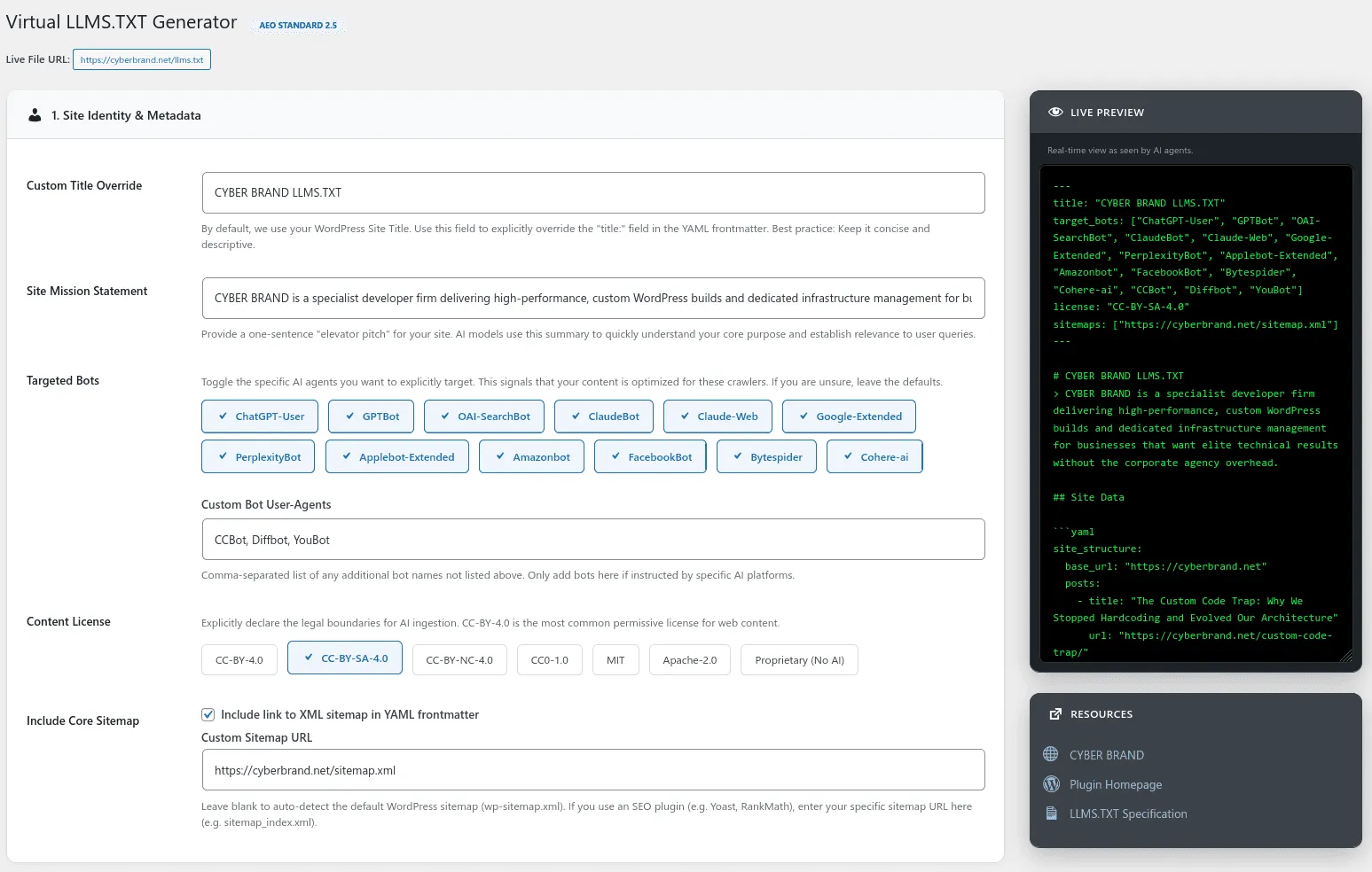 LLMS.TXT Generator plugin screenshots 1